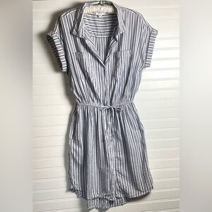 Japna 100% Cotton Striped Shirt Mini Dress Sz L sleeveless button Down Shirt
